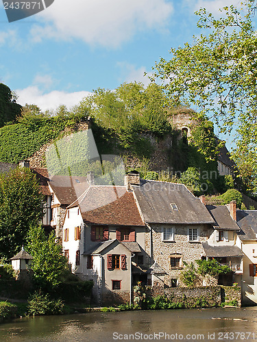 Image of Segur le Chateau village and Auvezere river, France