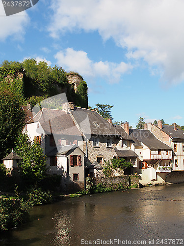 Image of Segur le Chateau village and Auvezere river, France