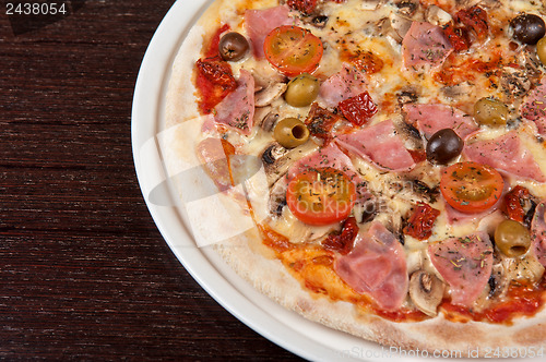 Image of pizza with ham and mushrooms