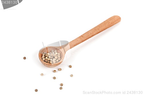Image of white pepper in wooden spoon