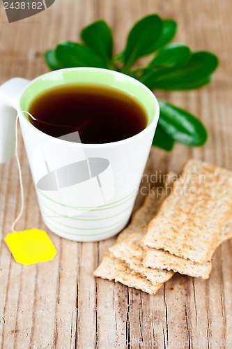 Image of cup of tea and cereal crackers 