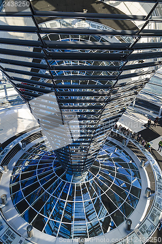 Image of Steel, glass and mirrored cone - architectural details of Reichs