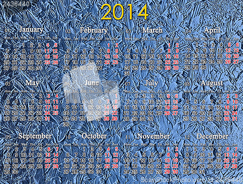 Image of calendar for 2014 year on the blue background