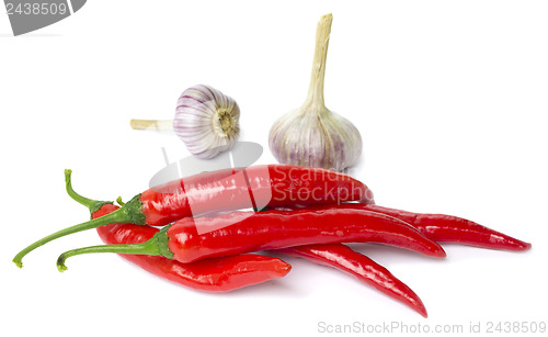 Image of Red pepper and garlic on white
