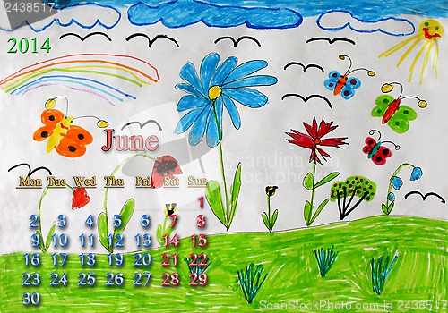 Image of Children's drawing with butterflies and flowers