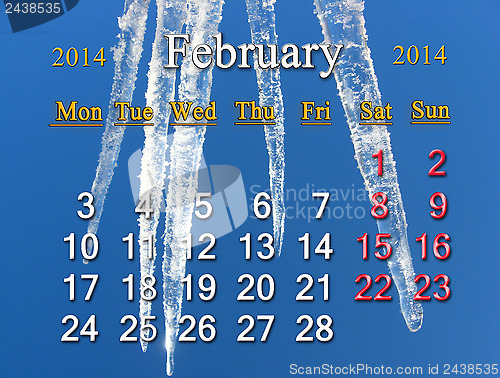 Image of calendar for the Fabruary of 2014