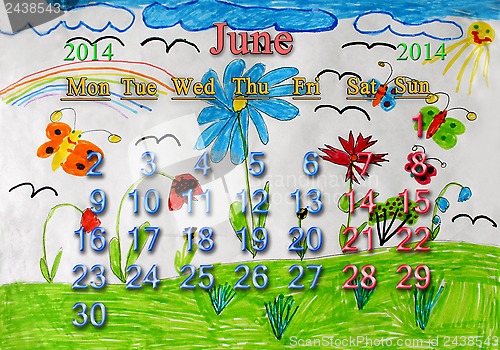 Image of Children's drawing with butterflies and flowers