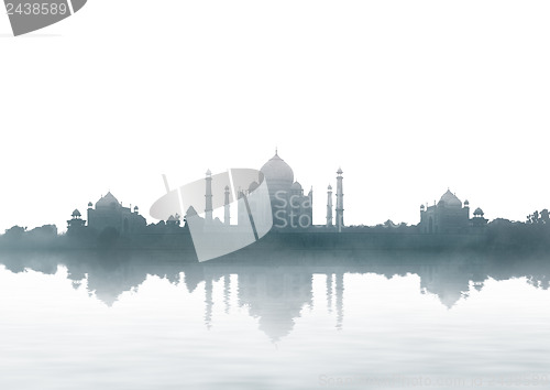 Image of India landmark - Taj Mahal panorama with fog