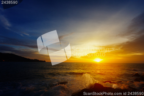 Image of The dazzling bright sunset over a tropical ocean. Thailand