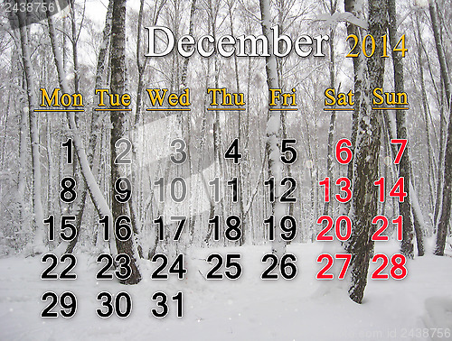 Image of calendar for the December of 2014