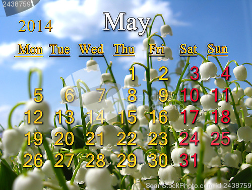 Image of calendar for May of 2014 with lily of the valley
