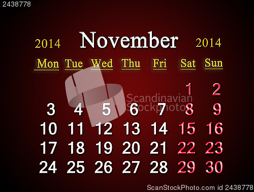 Image of calendar for the November of 2014