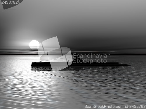 Image of Submarine on a background of a sunset on the sea