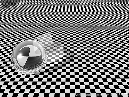 Image of Clear glass ball on checkerboard background