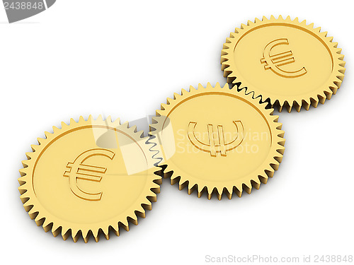 Image of Golden euro gears on white 