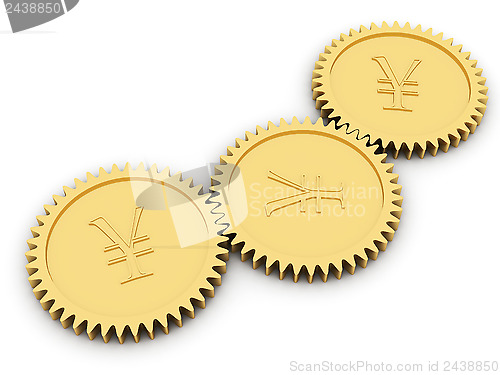 Image of Golden yen gears on white