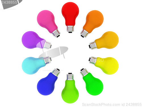 Image of Lightbulbs kaleidoscope of rainbow colours