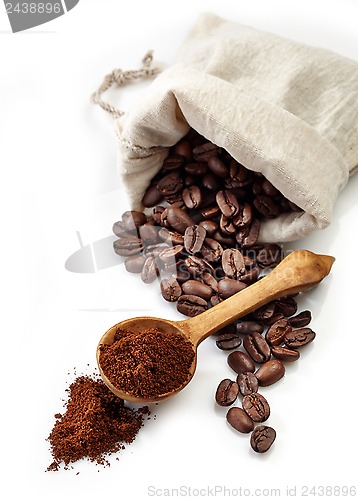 Image of coffee beans and ground coffee