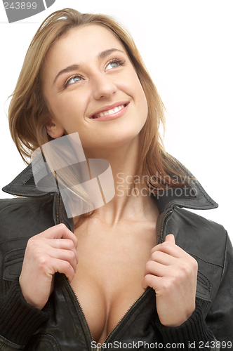 Image of lovely girl in black leather jacket