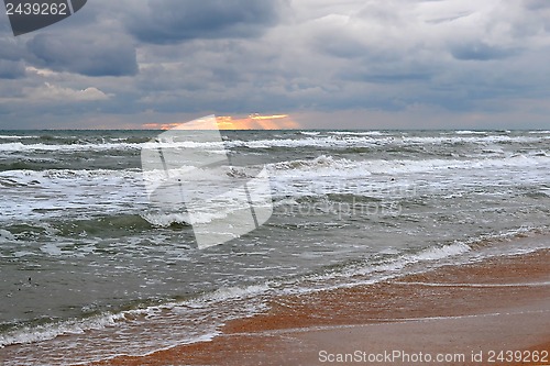 Image of Waves of the Black Sea in cloudy weather.