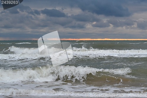 Image of Waves of the Black Sea in cloudy weather.