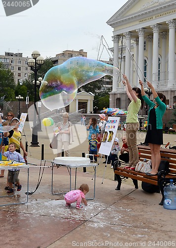 Image of Soap bubbles, City Day. Tyumen, Russia. June 27, 2013