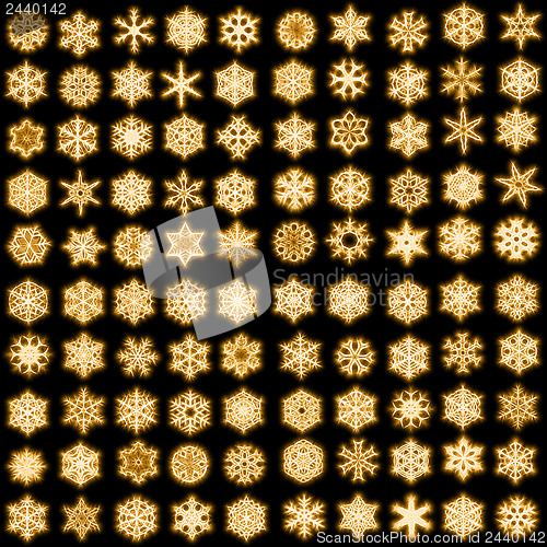 Image of Set of 100 unique snowflakes in sparkled style