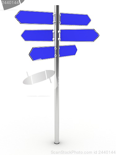 Image of Blank direction signs on a metal column