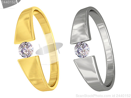 Image of Gold and silver rings with diamonds