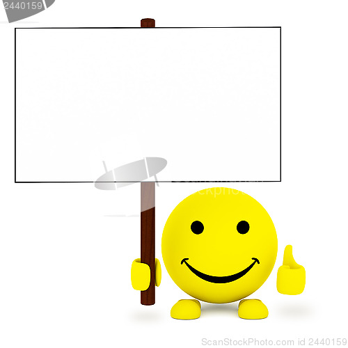 Image of Happy face ball with blank poster in hand