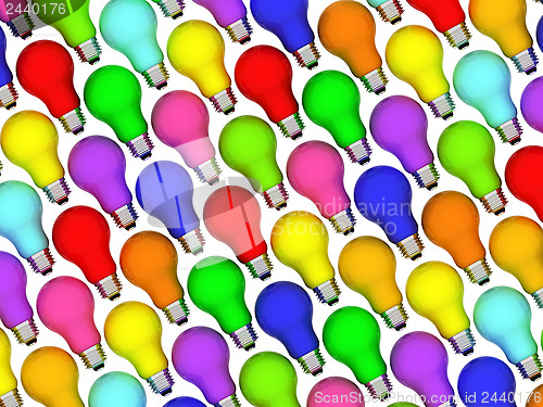Image of Diagonal lightbulbs background of rainbow colours