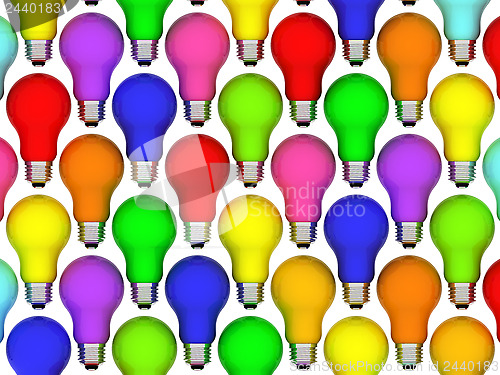 Image of Lightbulbs background of rainbow colours