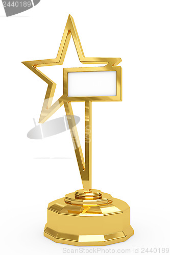 Image of Golden star prize on pedestal with blank white plate