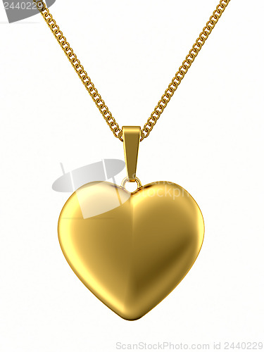 Image of Golden pendant in shape of heart on chain