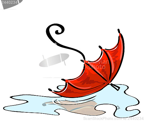 Image of Vector. Red umbrella fallen into a puddle