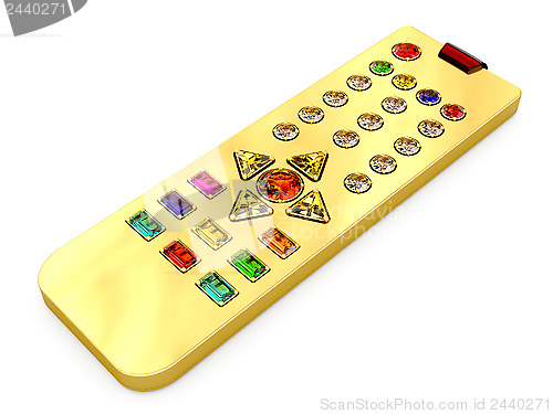 Image of Golden universal remote control with colorful gems buttons