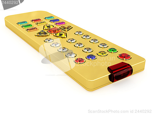 Image of Golden universal remote control with colorful gems buttons