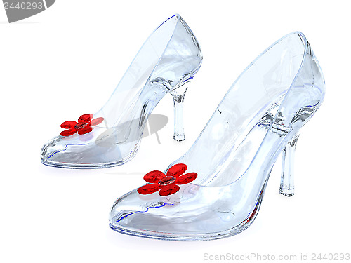 Image of Crystal women's shoes with high heels and red flowers