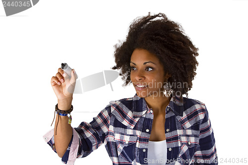 Image of Woman writng something abstract on screen