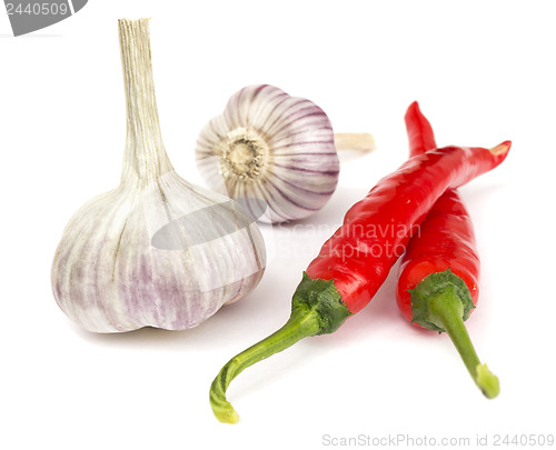 Image of Pepper and garlic on white