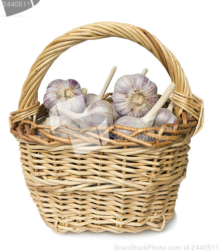 Image of Garlic lie in a wicker basket