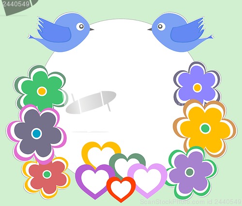 Image of cute forest bird and home flowers