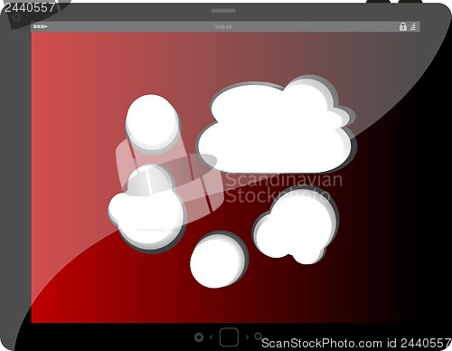 Image of speech bubble on black tablet pc social, network concept