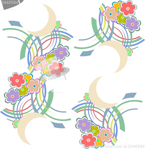 Image of seamless pattern with flowers and leaves. Floral colorful summery background