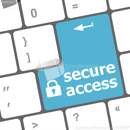 Image of secure access, close up view on conceptual keyboard, Security blue key