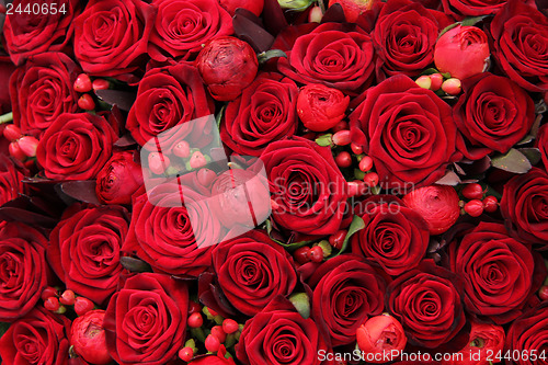 Image of ranunculus, berries and roses in a group