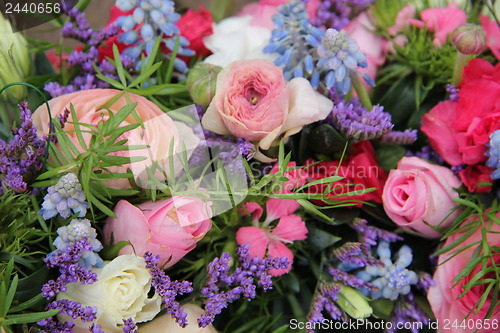 Image of Wedding arrangement in blue and pink