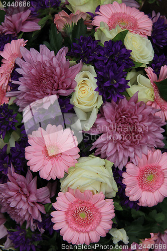 Image of pink gerberas and white roses - wedding flowers