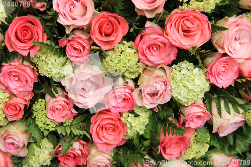 Image of Bridal arrangement, pink roses and hydrangea