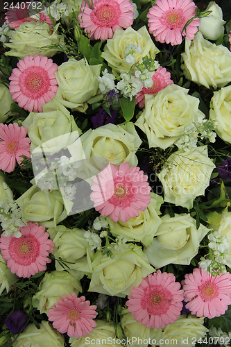 Image of pink gerberas and white roses - wedding flowers